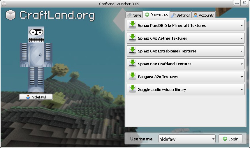 Preview of the Craftland Launcher